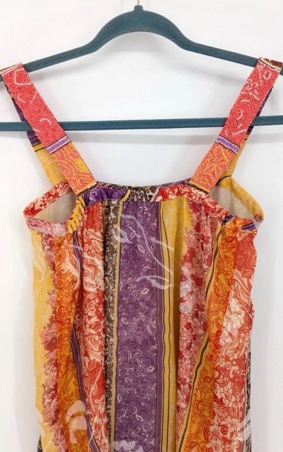 Alice + Olivia Patchwork Mini Dress S Designer Sheer Strappy Slip Festival Tunic
