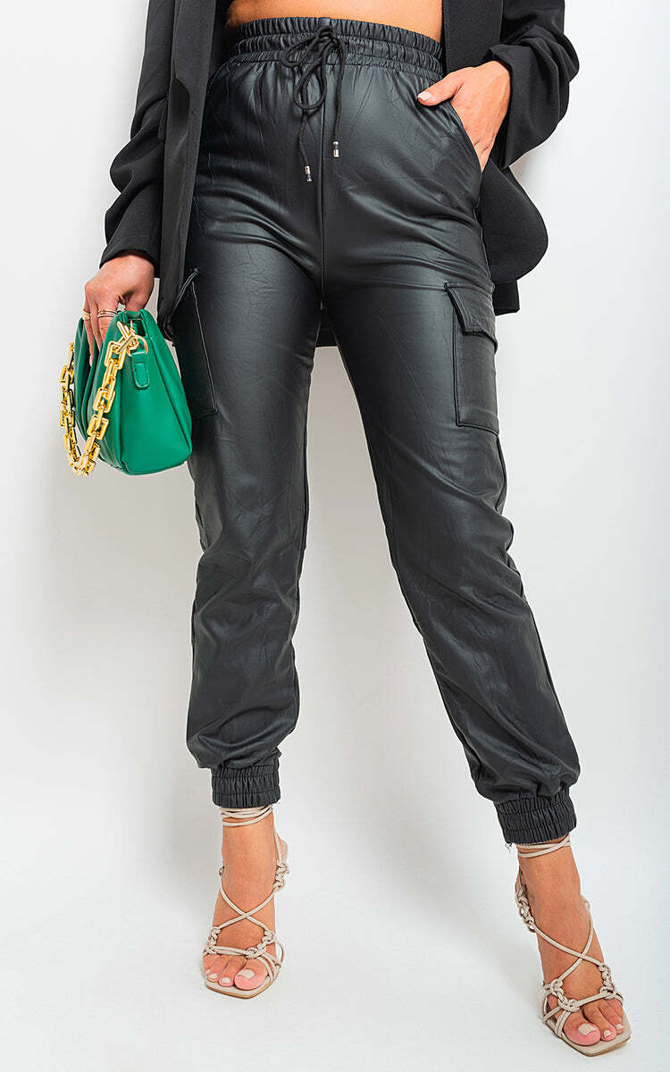Womens Trousers High Waisted Button Detail Casual Stretch Full length Pants
