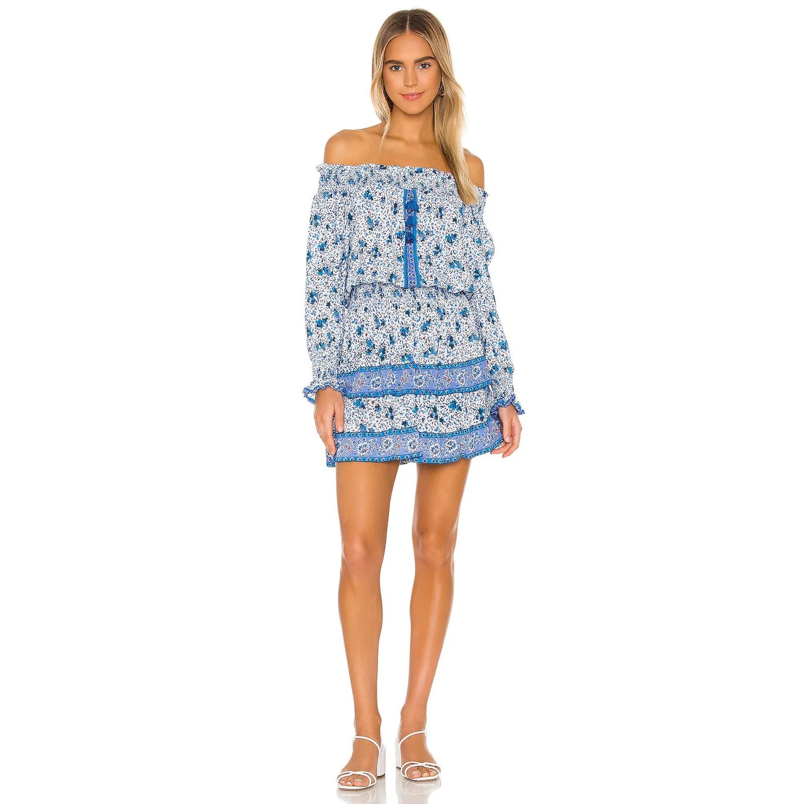 NWT Poupette St. Barth Sylvia Off Shoulder Mini Dress Orange Size S Boho Resort