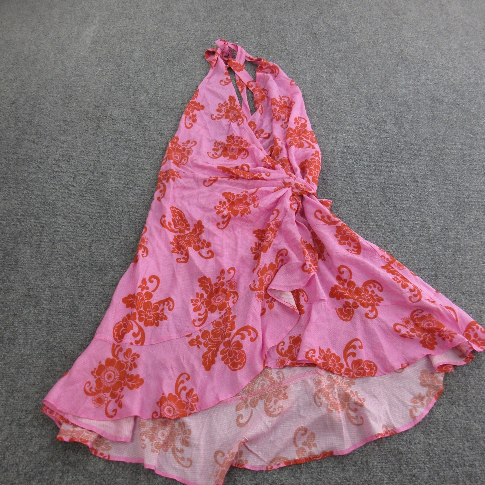 Anthropologie Dress Womens XL Pink Floral Halter Wrap Short Layered Sundress