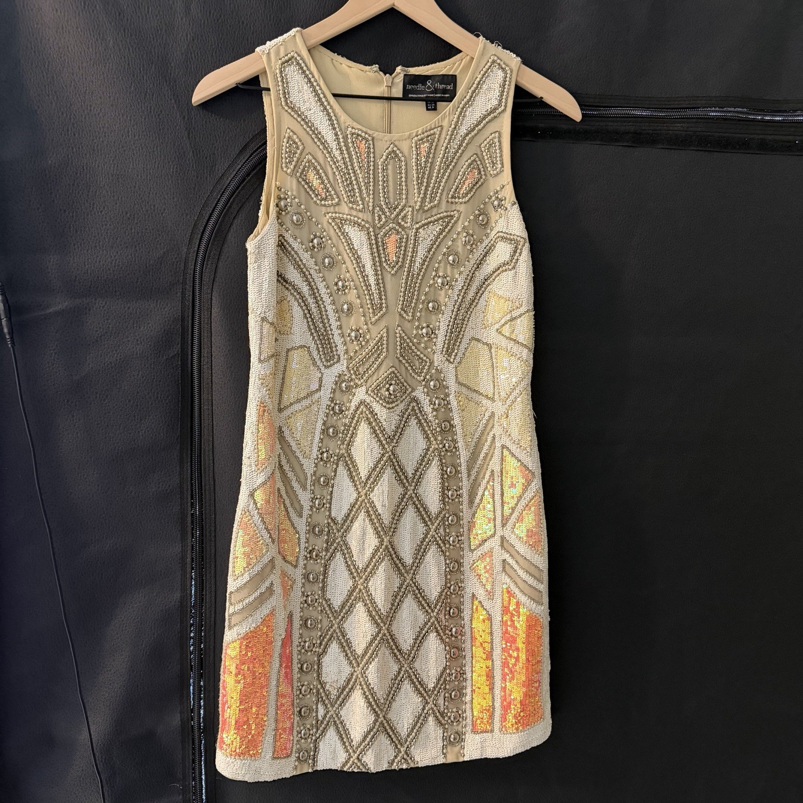 NEEDLE & THREAD Dress Size US 6 Silk Beaded Sequin Aztec Cocktail Gatsby Party