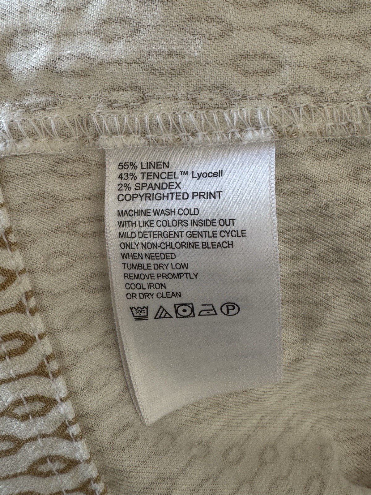 Tommy Bahama Linen Blend Beige White Geometric Shift Dress Sleeveless Zip S/P