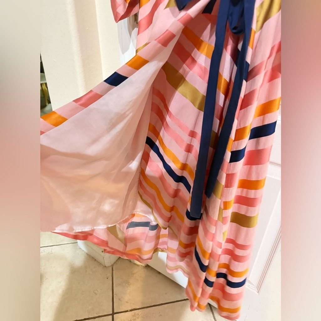 Trina Turk Peach Multicolor Striped Wrap Dress 16