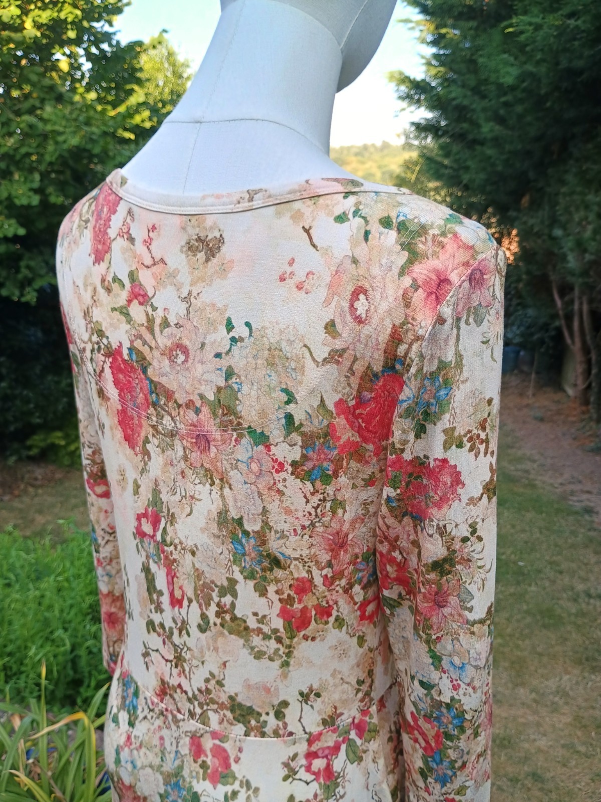 Peruvian Connection Antique Cream Vintage Floral Print Jersey Midi Dress Size S