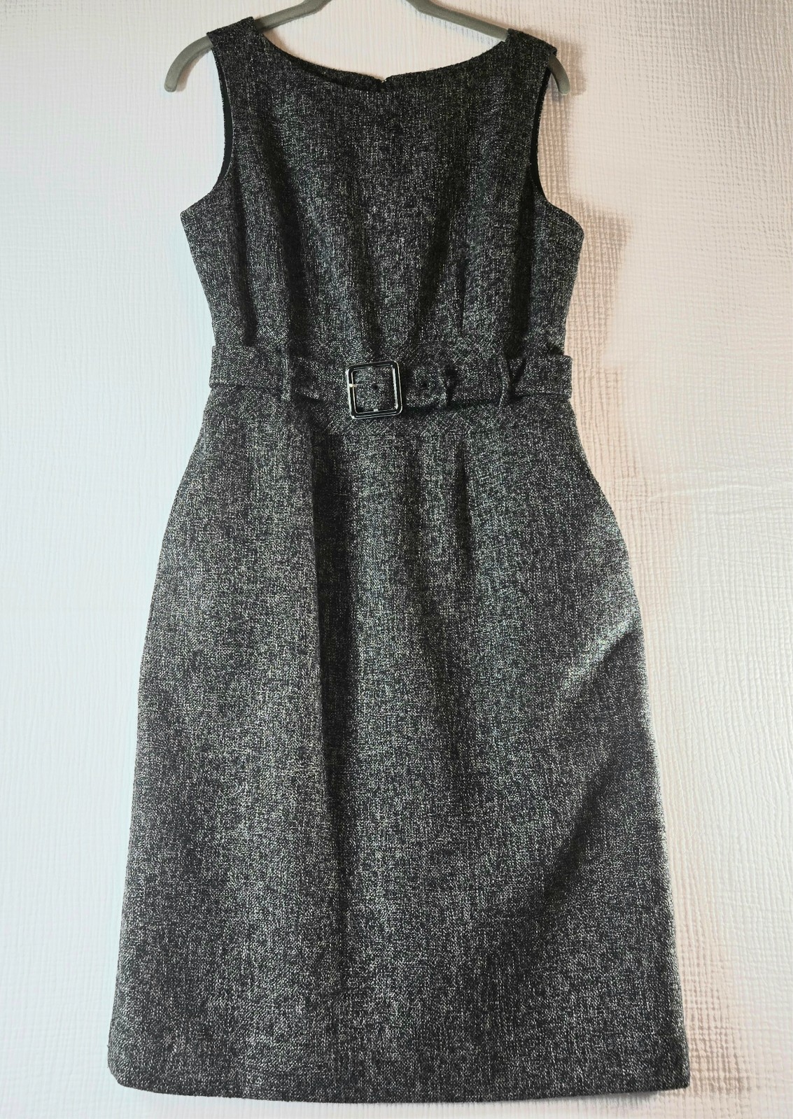 Banana Republic Tweed Belted Sheath Dress Womens 4 Gray Polyester/Wool Career