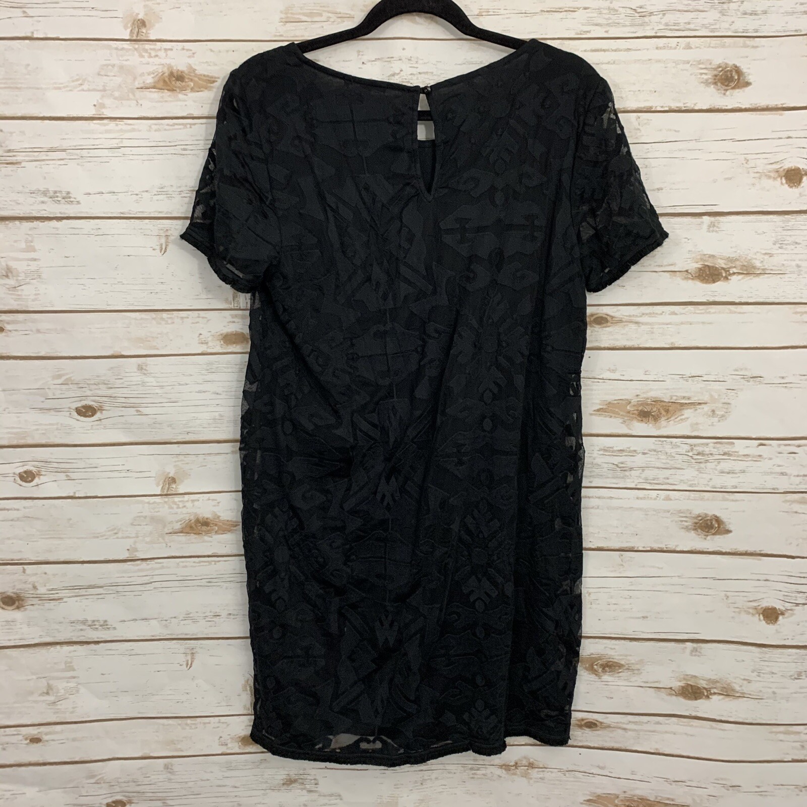 Ella Moss Black Talitha Black Geometric Lace Short Sleeve Shift Dress Size Large