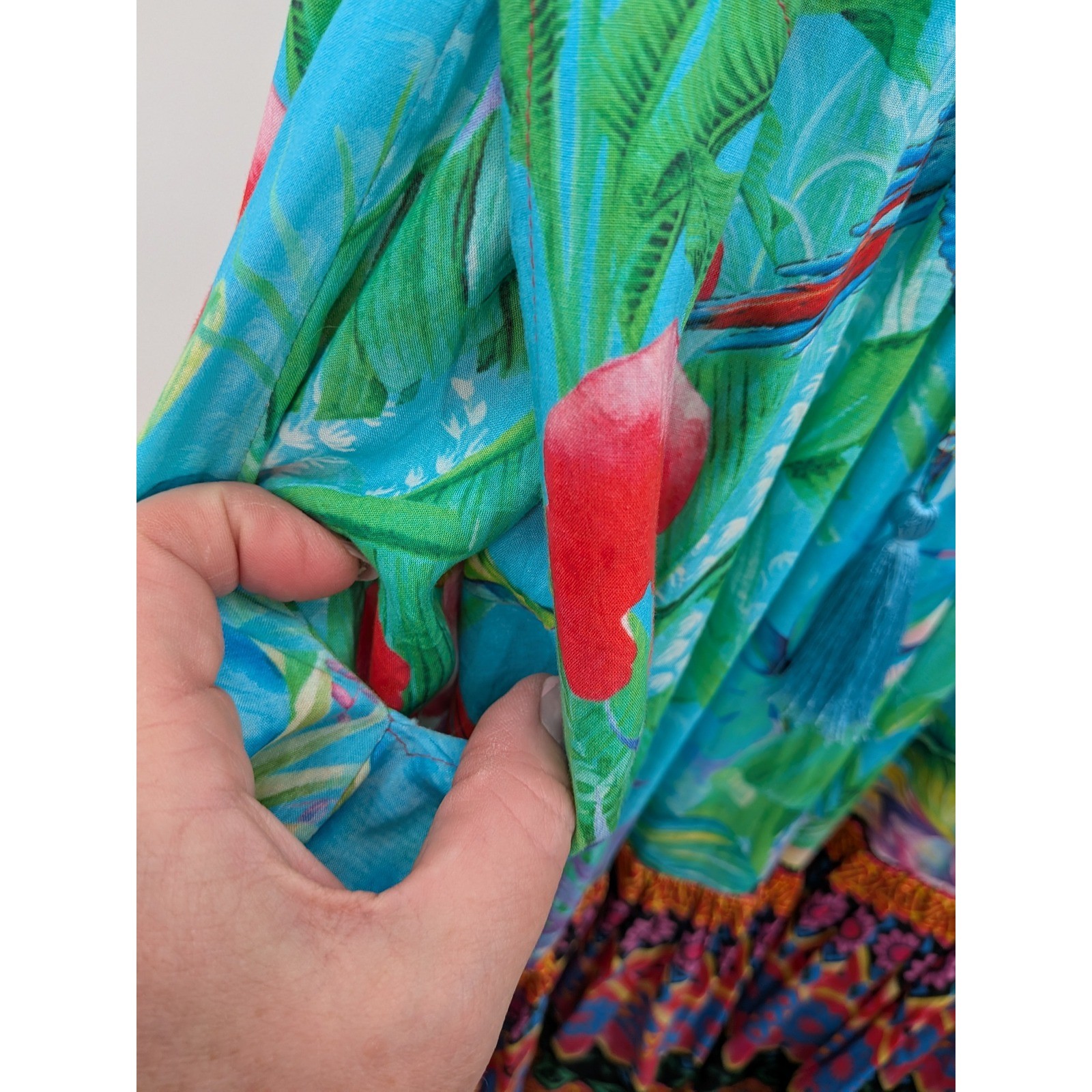 Boho Beach Summer Rare Lulalife Turquoise Tropical Parrot Floral Tassel S Dress