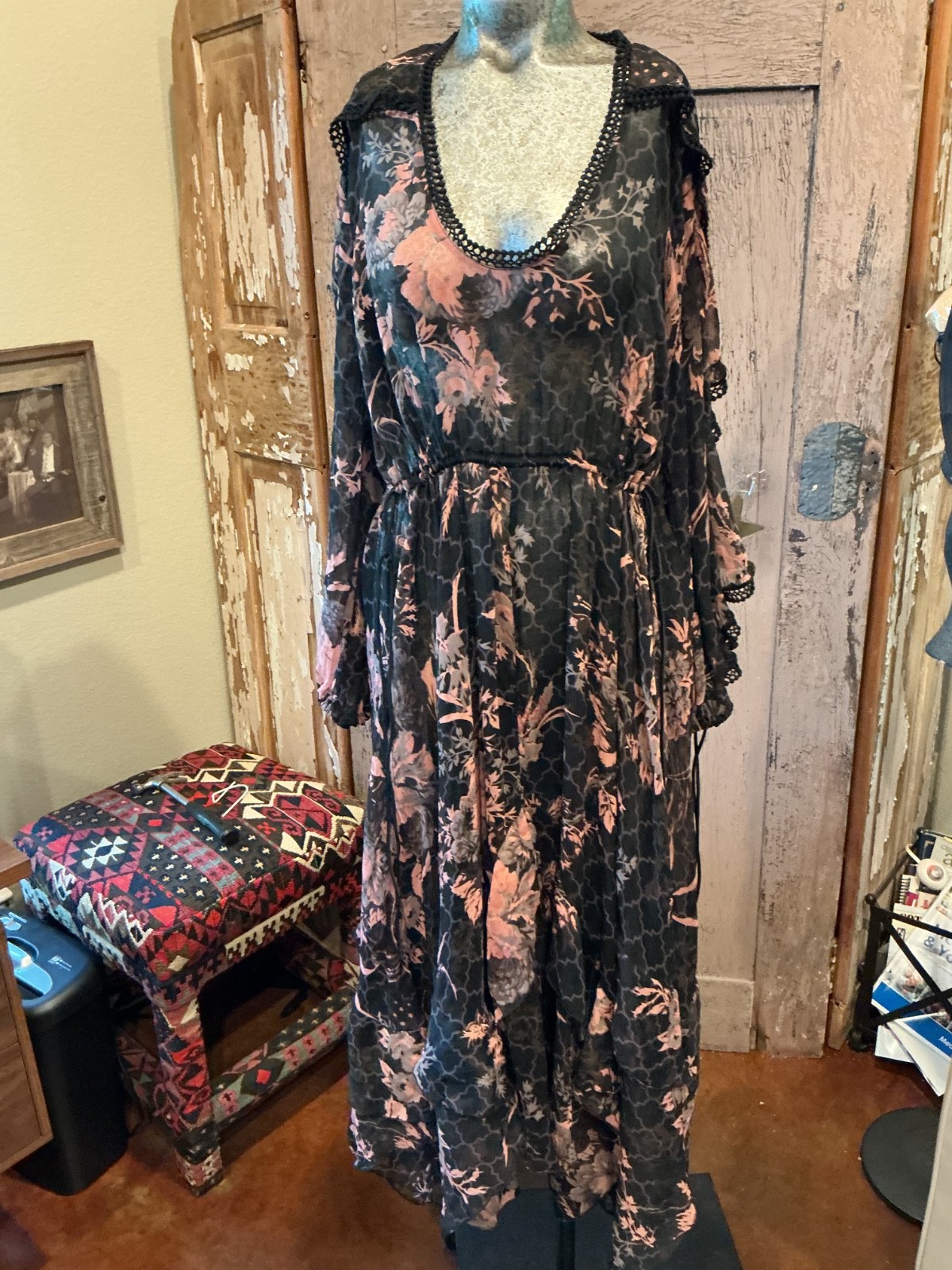 ASOS floral Gothic witchy Sheer ruffle sleeves embroidered edges Fairytale