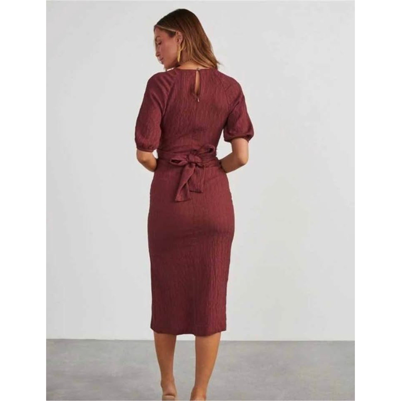Fore Medium Brown Crinkle Front Tie Cut Out Bodycon Slit Dress NWOT