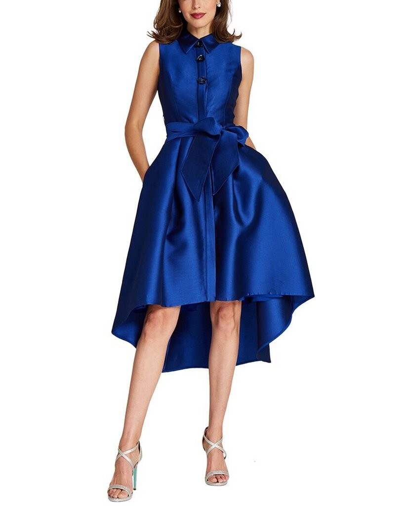 NWT TERI JON by Rickie Freeman Sequin Mikado High-Low Shirtdress in Royal 2/4