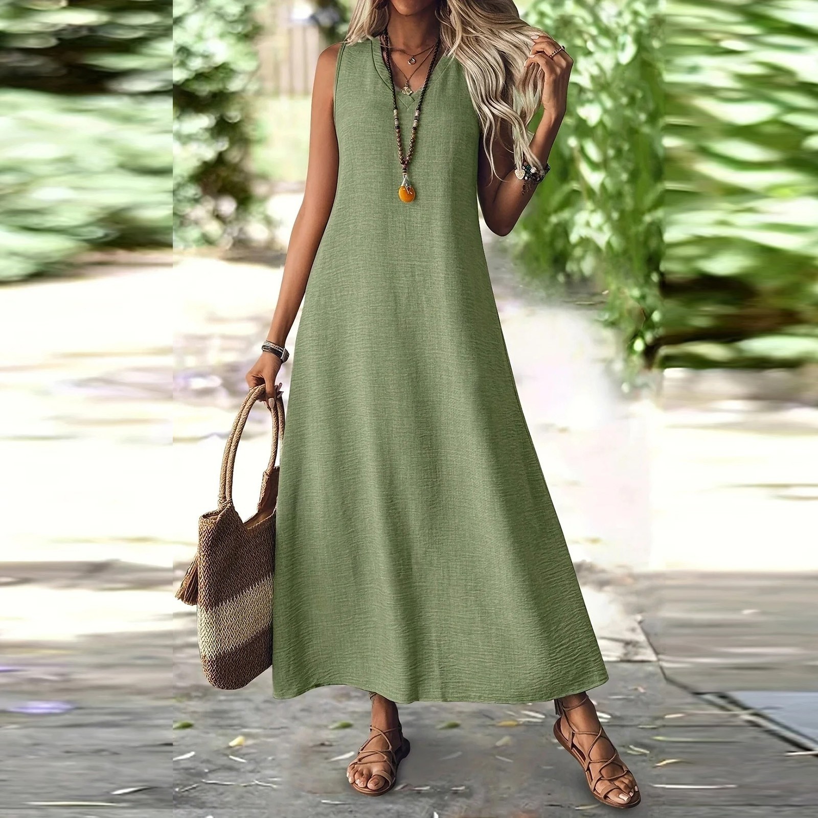 SOLID Sleeveless Long DRESS BEACH Vacation Casual Sun DRESSER WOMEN S-XXL