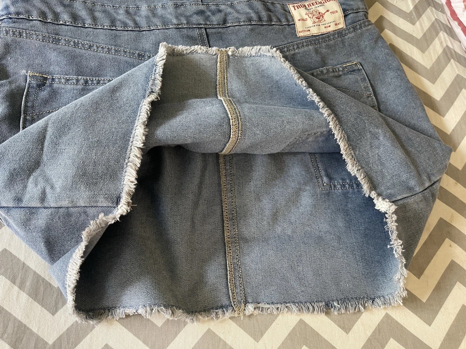 TRUE RELIGION Denim Button Front Mini Dress Light Wash Women Ladies XL $159