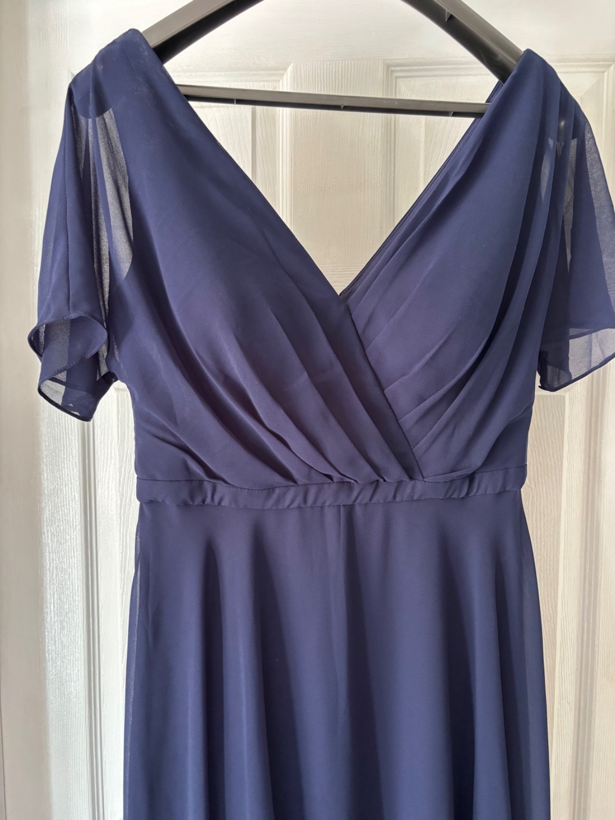 Navy bridesmaid/ballroom gown lined short sleeve size 14- new