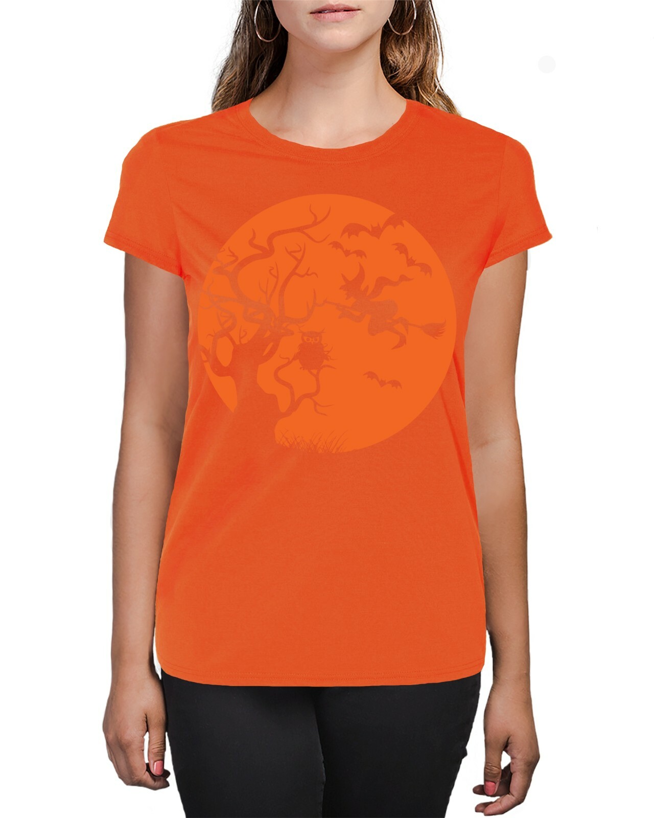 Pumpkin Owl Witch Trick Or Treat Halloween Silhouette Women’s T-Shirt