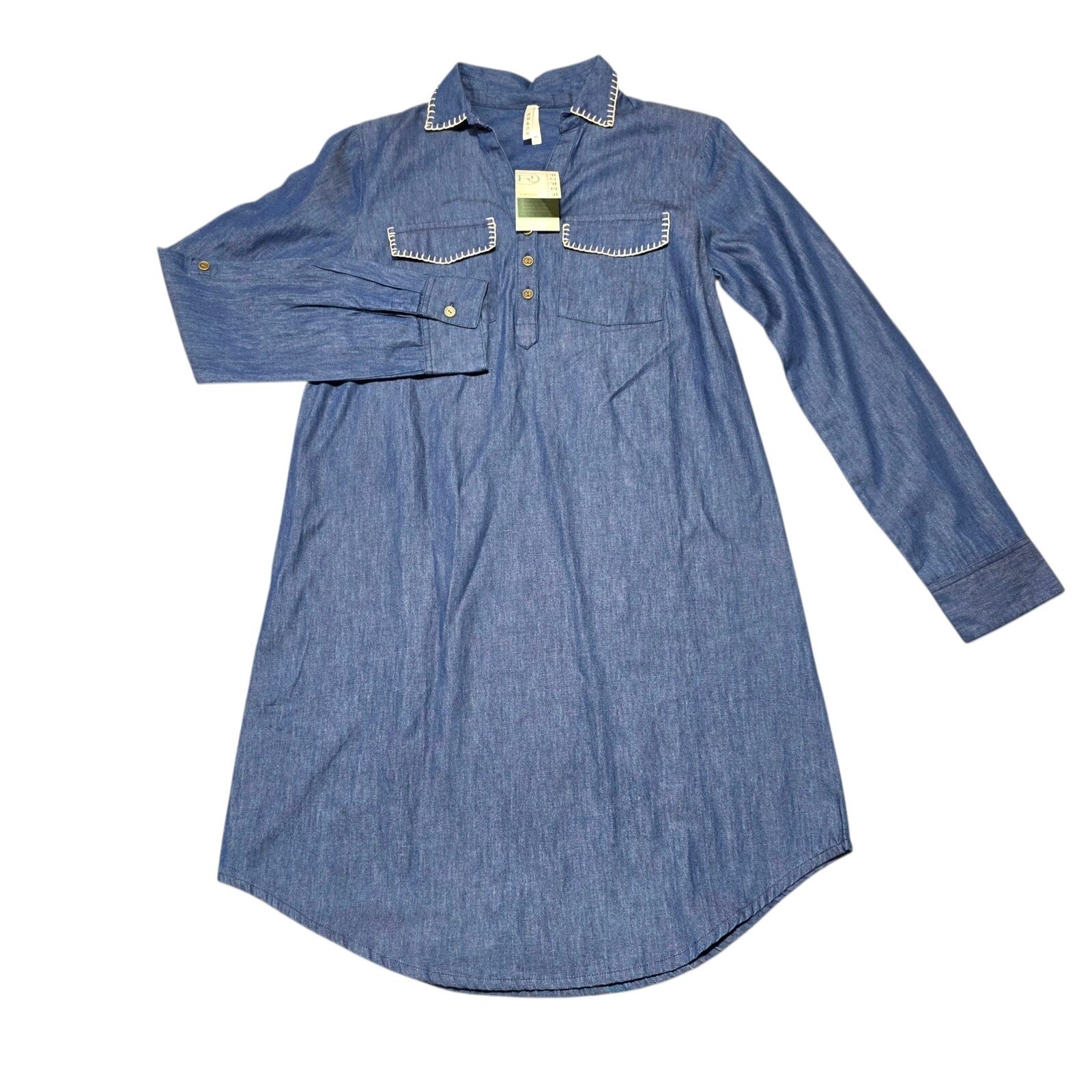 Roper Shirt Dress Womens XS Blue Denim Tunic Western Whipstitch Long Sleeve