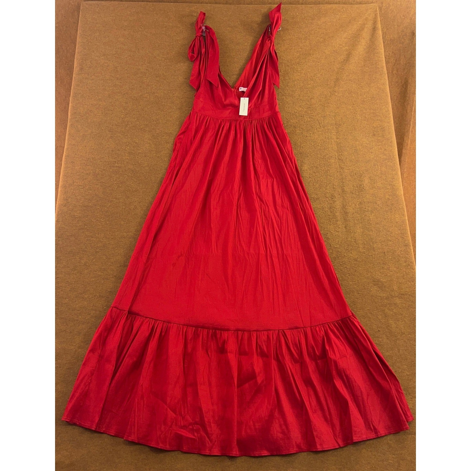 Francesca’s Women Medium Red Tie Shoulder Tiered Ruffle Helany Maxi Dress NWT