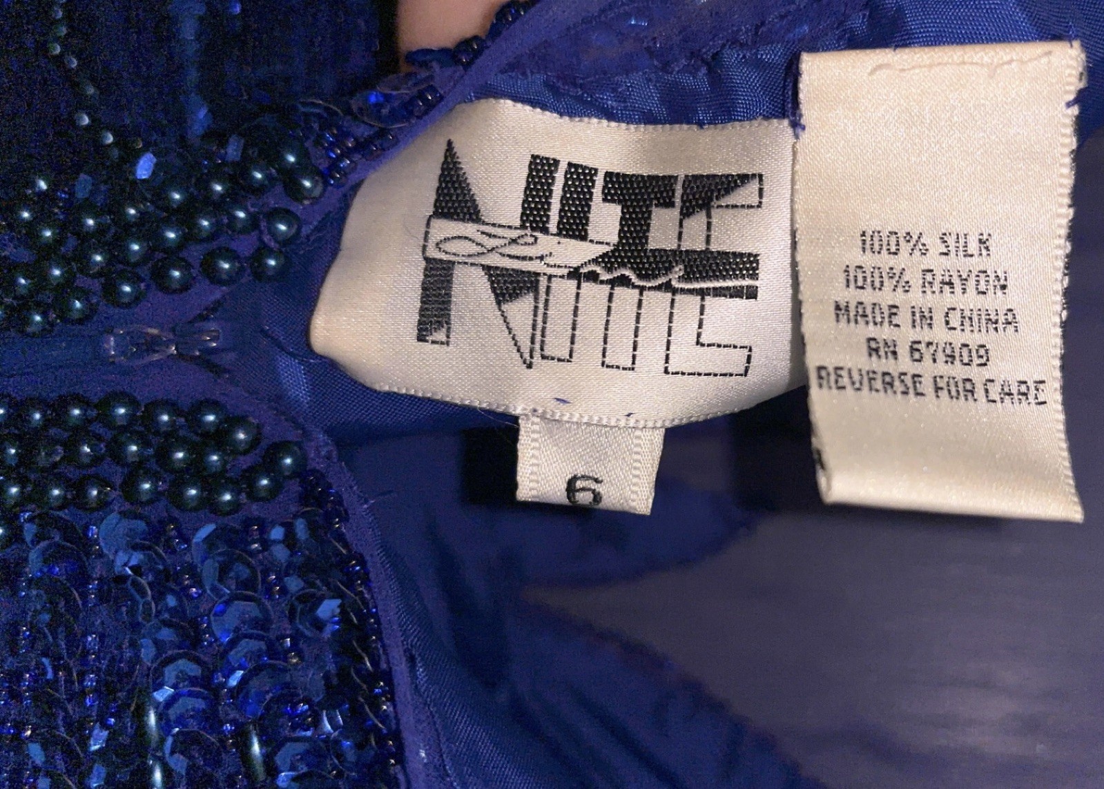 Vintage Niteline Blue Silk Sequin Beaded Dress Size 6 P2P 18”