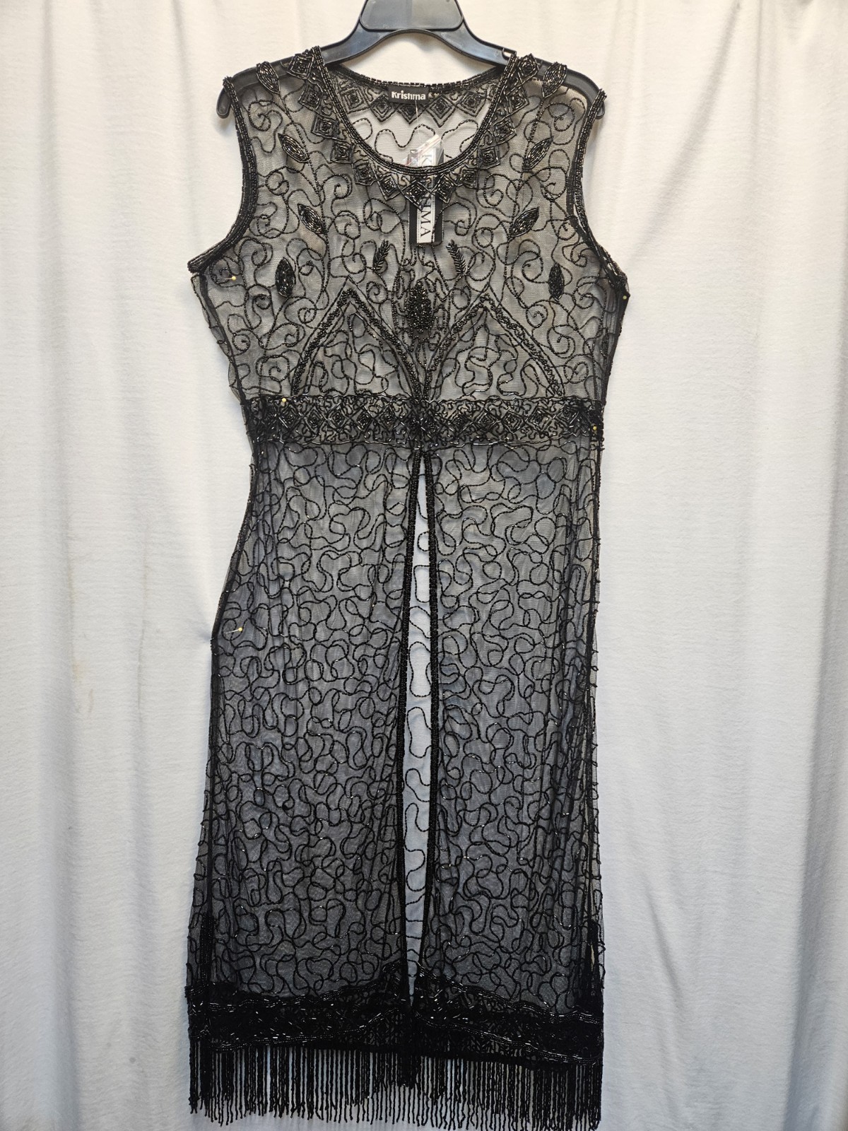 Sheer BLACK Beaded Long over Dress see Measurements bust 40″ NEW LENGH 48″