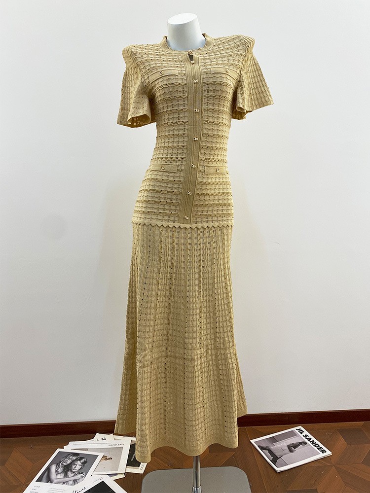 🎁AUTHENTIC Sandro Women Round Neck Rhinestone Crochet Knitted Evening Dress SML