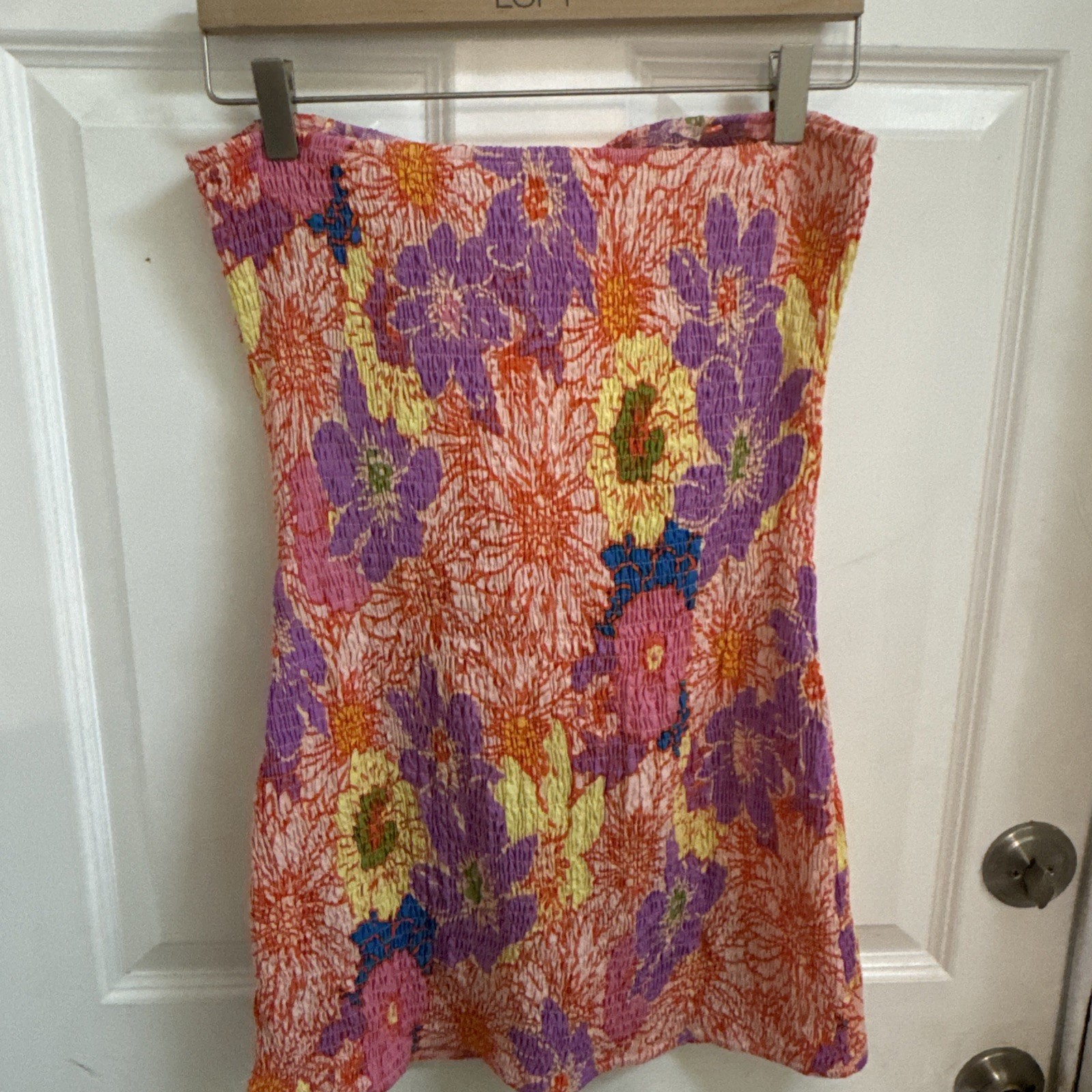Bodycon Dress Multicolor Floral Smocked Mini Halter Tie Retro Sz 10 Clubbing