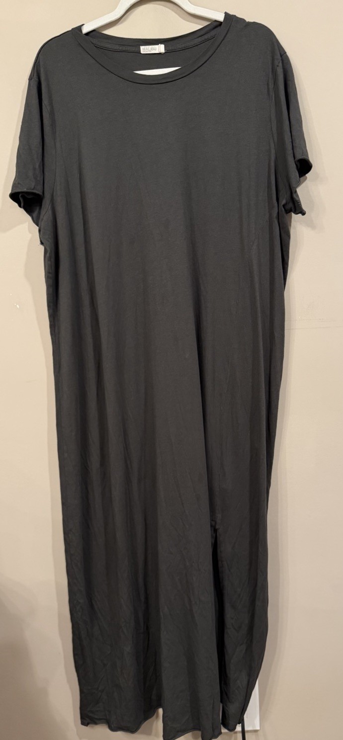 Barefoot Dreams Malibu Collection T Shirt Dress Organic Pima Cotton Gray Size 2X