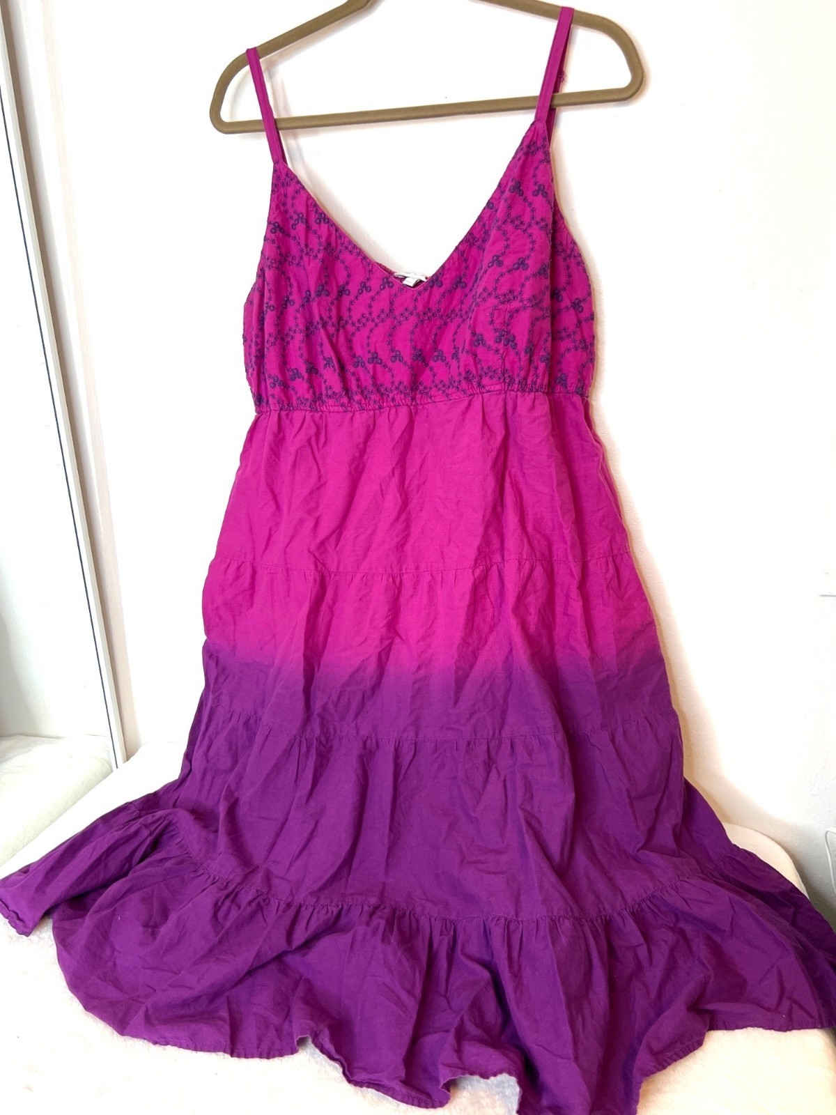Fashion Bug Y2K Ombre Sundress Adj. Straps Purple Pink Embroidered Tiered 2X