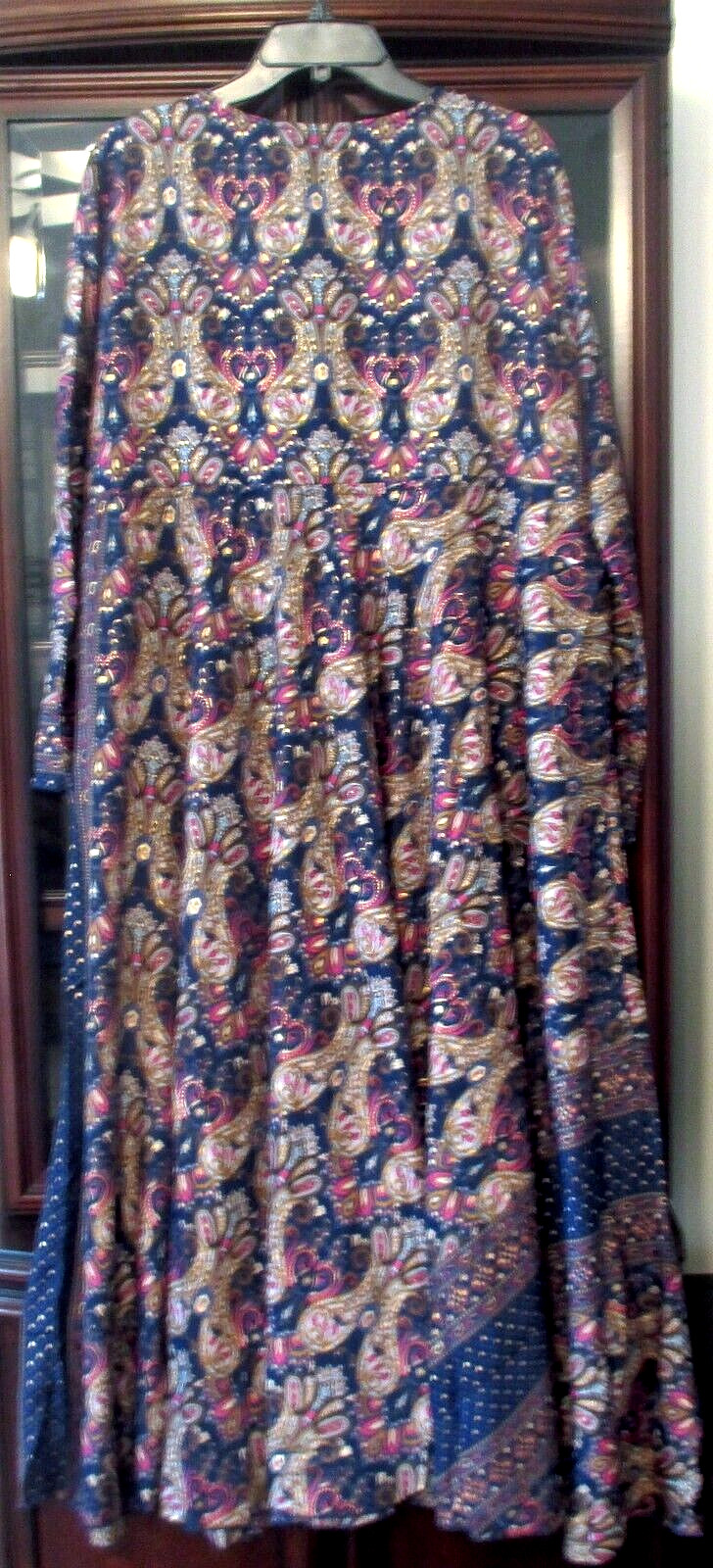 NWT Step In Style Royal Blue Gold Foil Paisley Bell Slv Boho Maxi Dress 1X 2X 3X