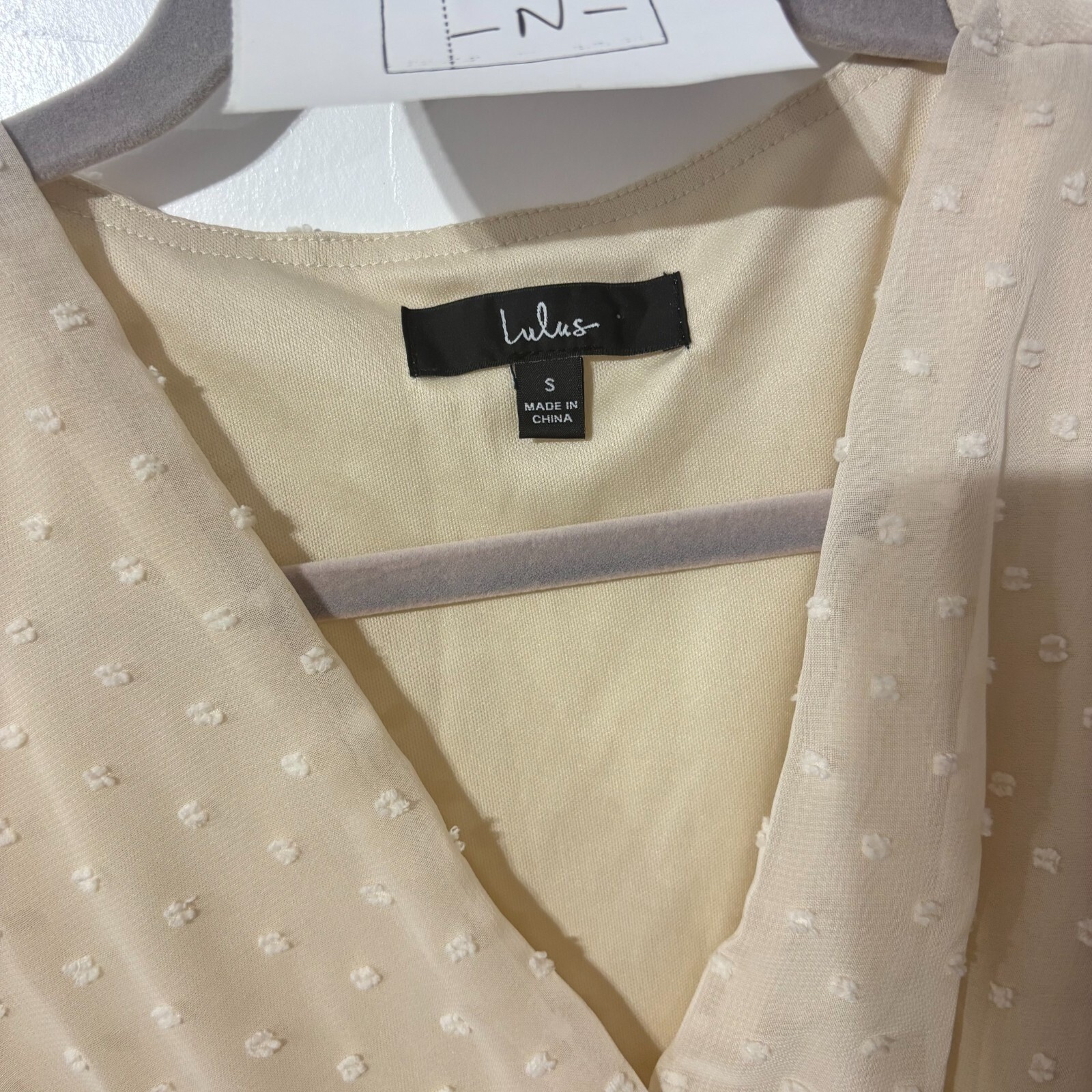 Lulus Cream Swiss Dot Ruffle Flutter Sleeve High Low Midi Dress Ivory Size S