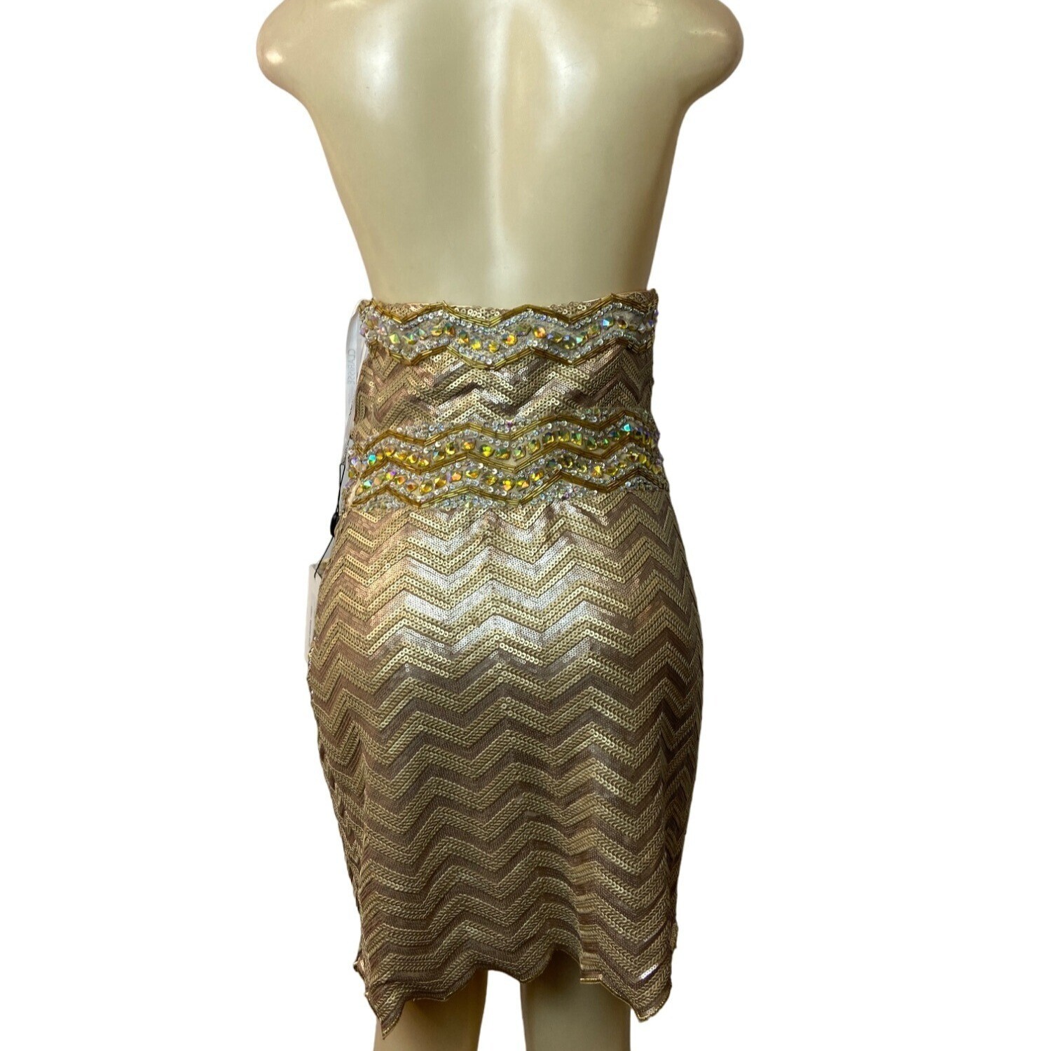 Clarisse Women’s Gold Sequined Bodycon Strapless Dress Sz 15/16 (EUR 46/47) – N
