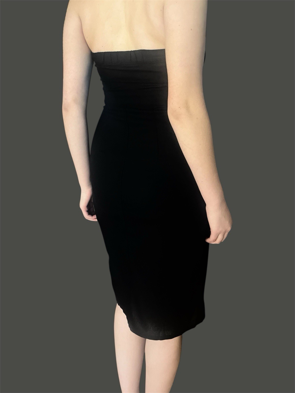NWT Black Strapless Dress: Structured Buttoned w Front Pockets & Slits S/M/L