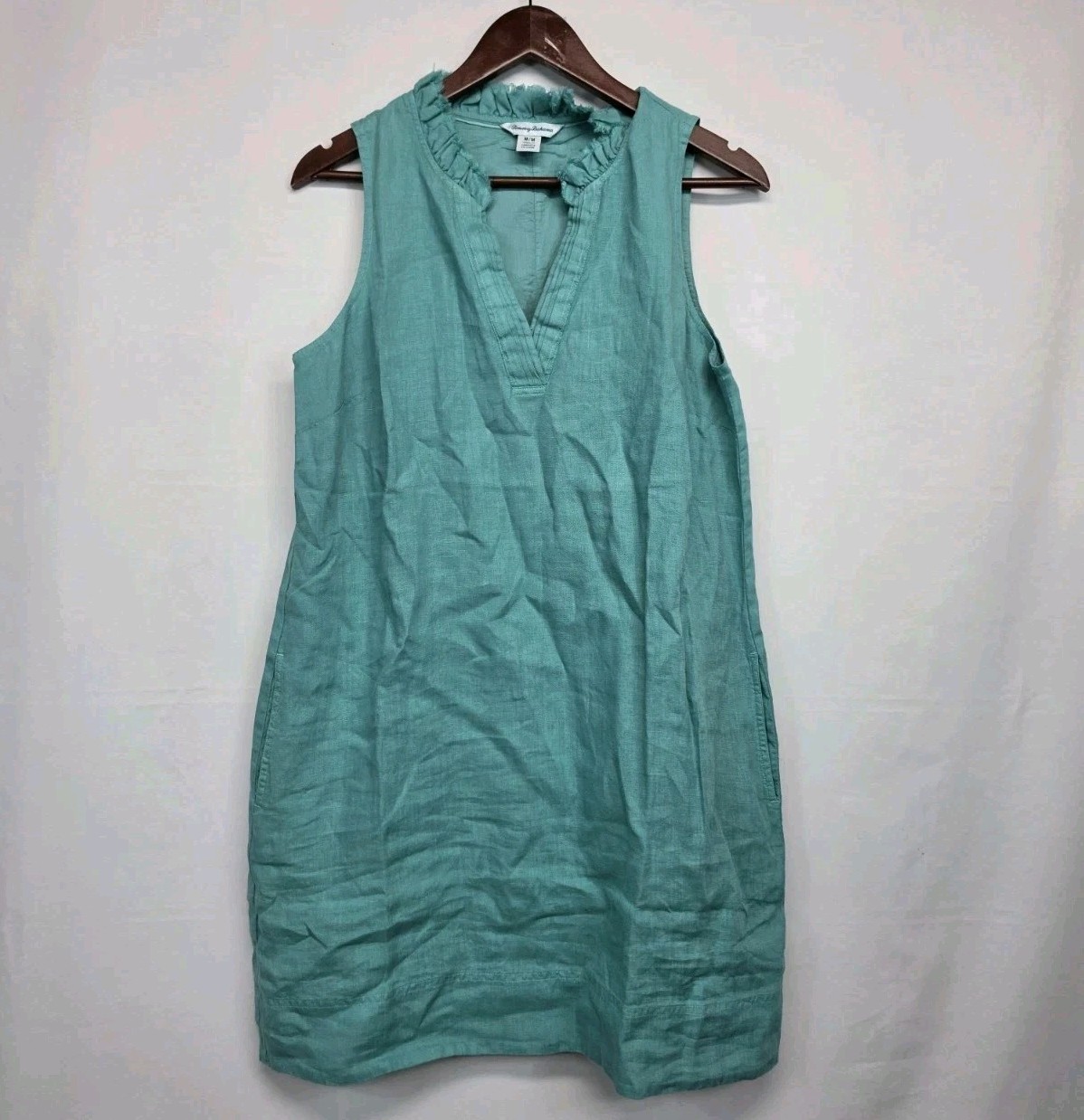 Tommy Bahama Two Palms Linen Womens Sz M Ruffle Shift Dress Coastal Preppy 3379