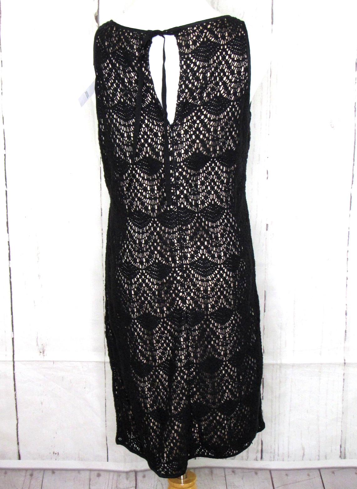 Ann Taylor LOFT Sleeveless Sheath Dress Black Crochet Lace Overlay Lined Size 6