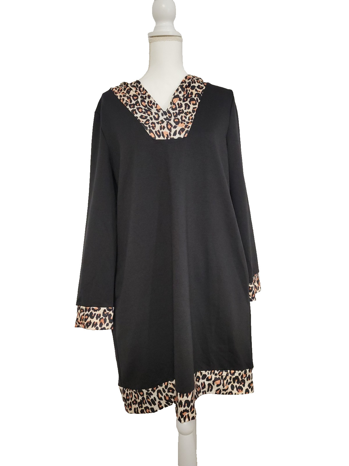 Just Fashion Now Black/Leopard Dress with Hood and Pockets, XL