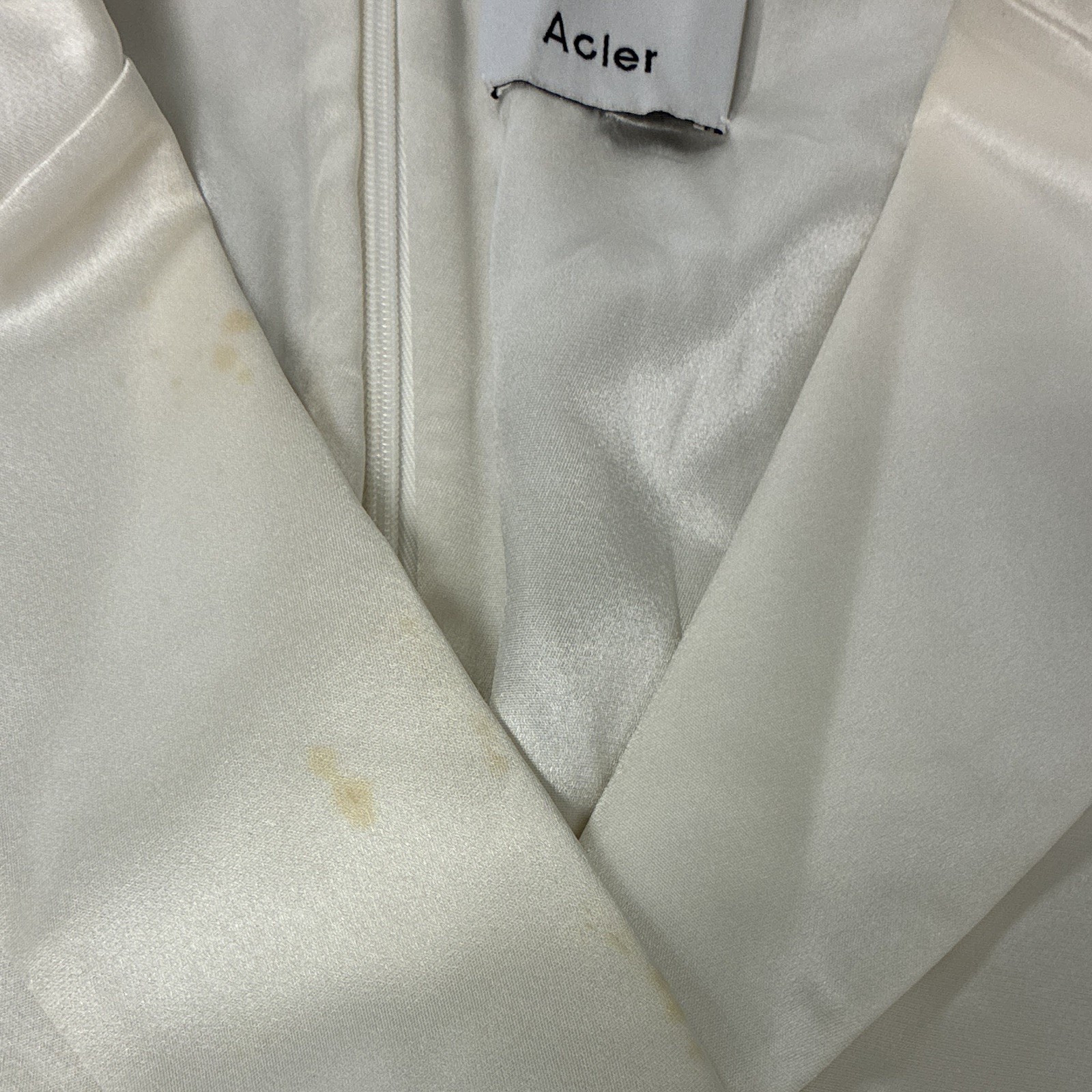 Acler Ivory Satin Lined Long Sleeve V-Neck Zip Mini Dress Button Cuffs size 2