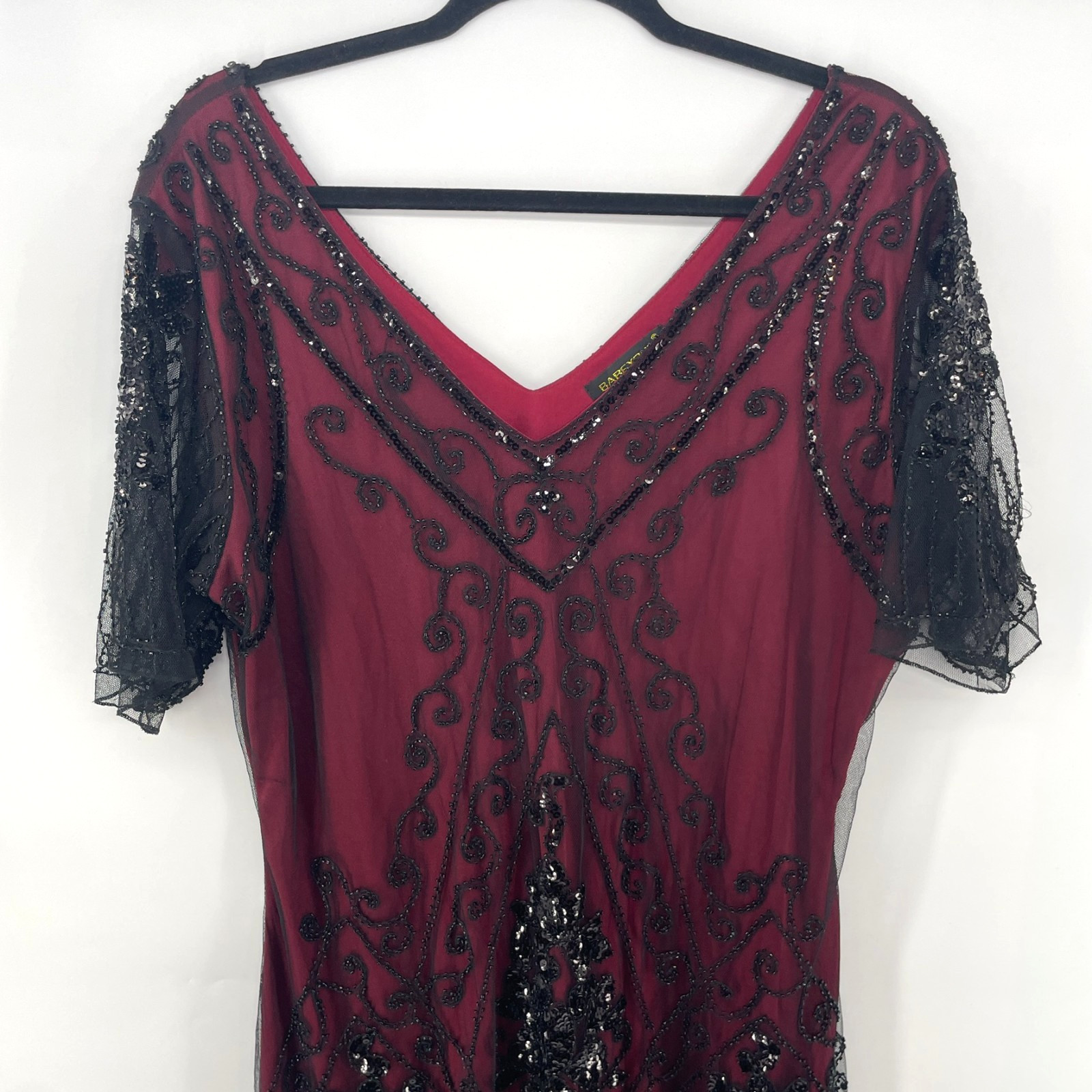 Women Flapper Fringed Beaded Burgundy Dress Plus 3X Costume Gatsby Roaring 20’s