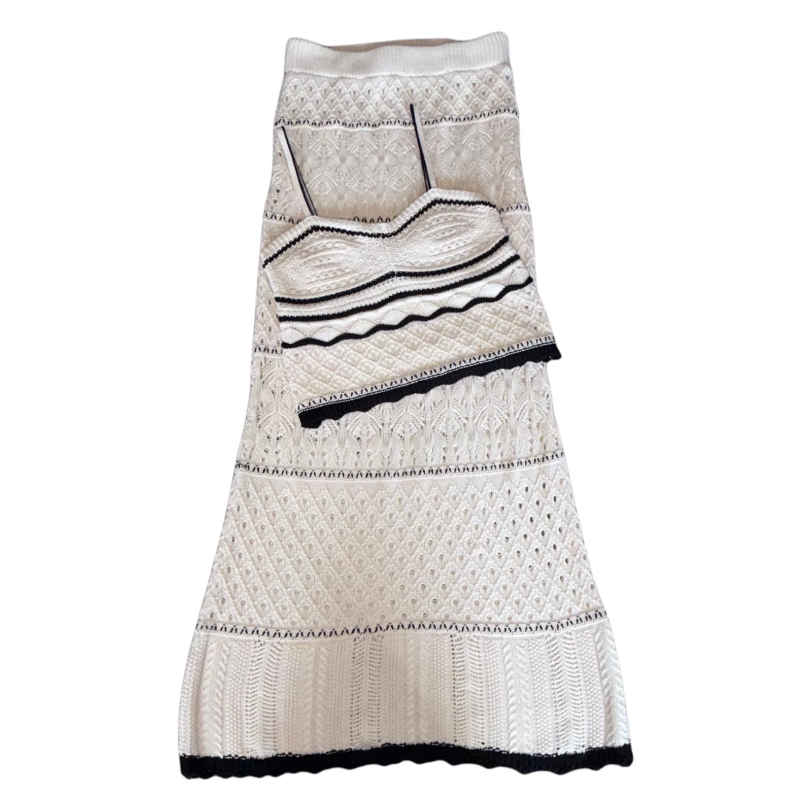 Black and White Crochet Olive & Oak Set Skirt Top Boho Beach Womens Size Small