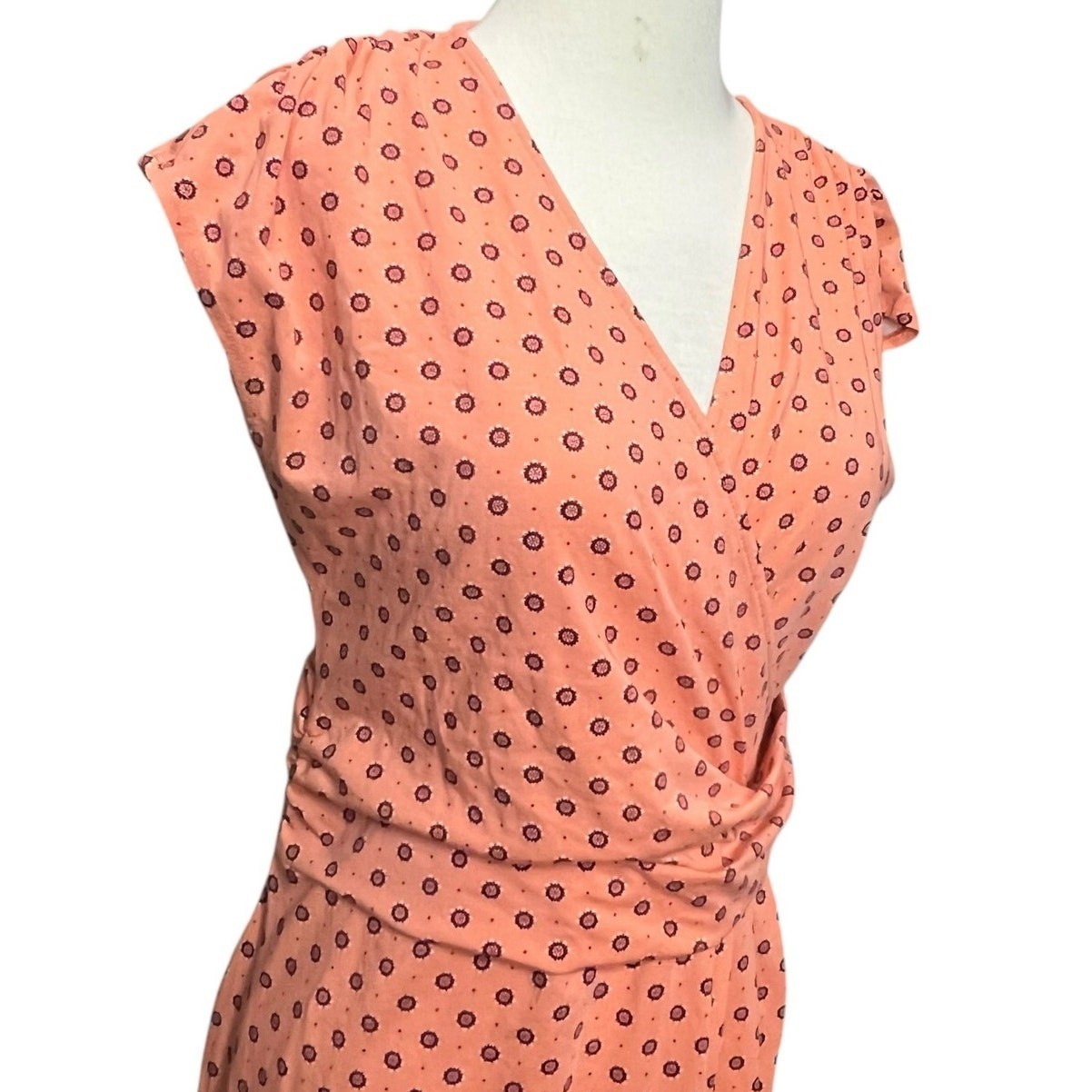 Lands End Maxi Dress Womens S Orange Cotton Modal Jersey Twist Wrap Ditsy Floral