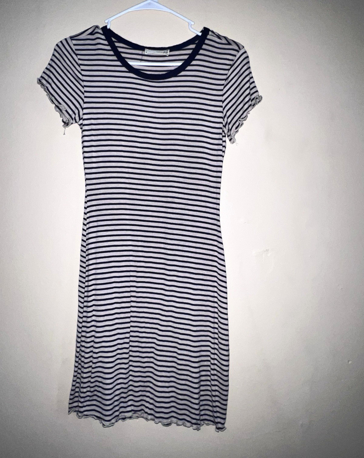 Forever Rose Women’s T-Shirt Dress Navy/White Stripe Ruffle Knit Stretch S