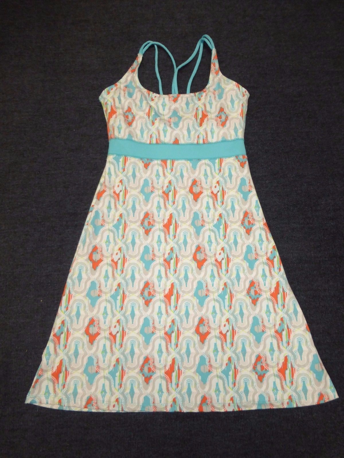 Soybu women’s teal/gray/green/orange/white print sports bra top sundress Sz S