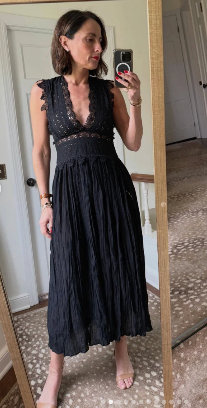ZARA 2026 ZW Collection Black Pleated Lace Midi Dress Size S 6895/045 Trendy