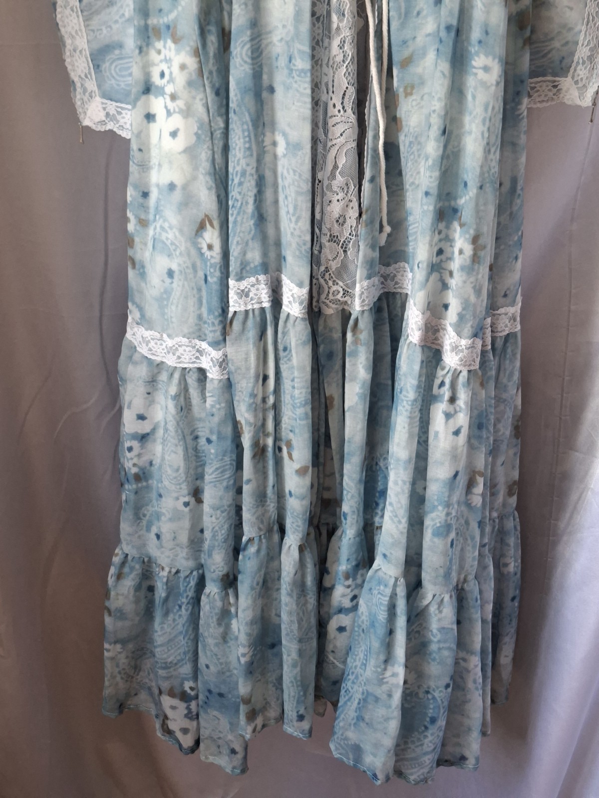 Vintage Style 70s Boho Prairie Maxi Dress Lace Floral Paisley Hippie NO TAGS M