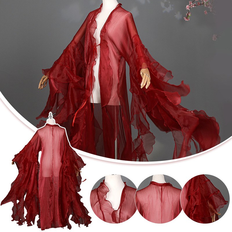 Fairy Hanfu Chiffon Cloak Cardigan Wide Sleeved Coat Wrinkled Chinese Costume