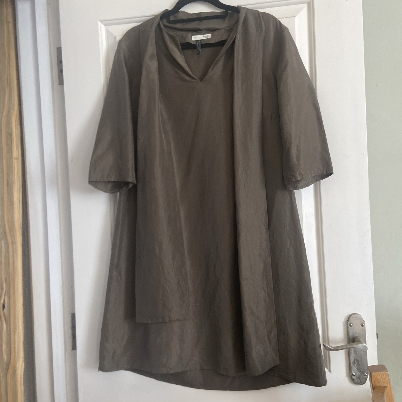 Hoss Intropia Coffee Cotton Silk Kaftan Dress & Scarf UK 12 Cruise EU 40