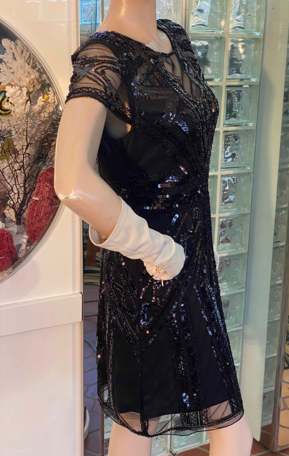 Flapper Black Dress SQUINS BEADED COCKTAIL Party Size XSP