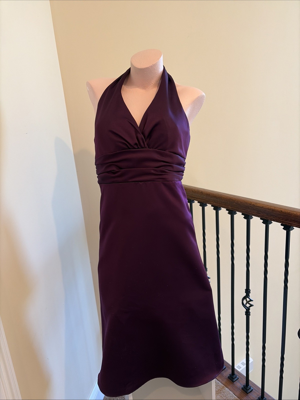 Forever Yours Eggplant Boned Formal Dress Halter Top With Back Tie Sash Sz 2
