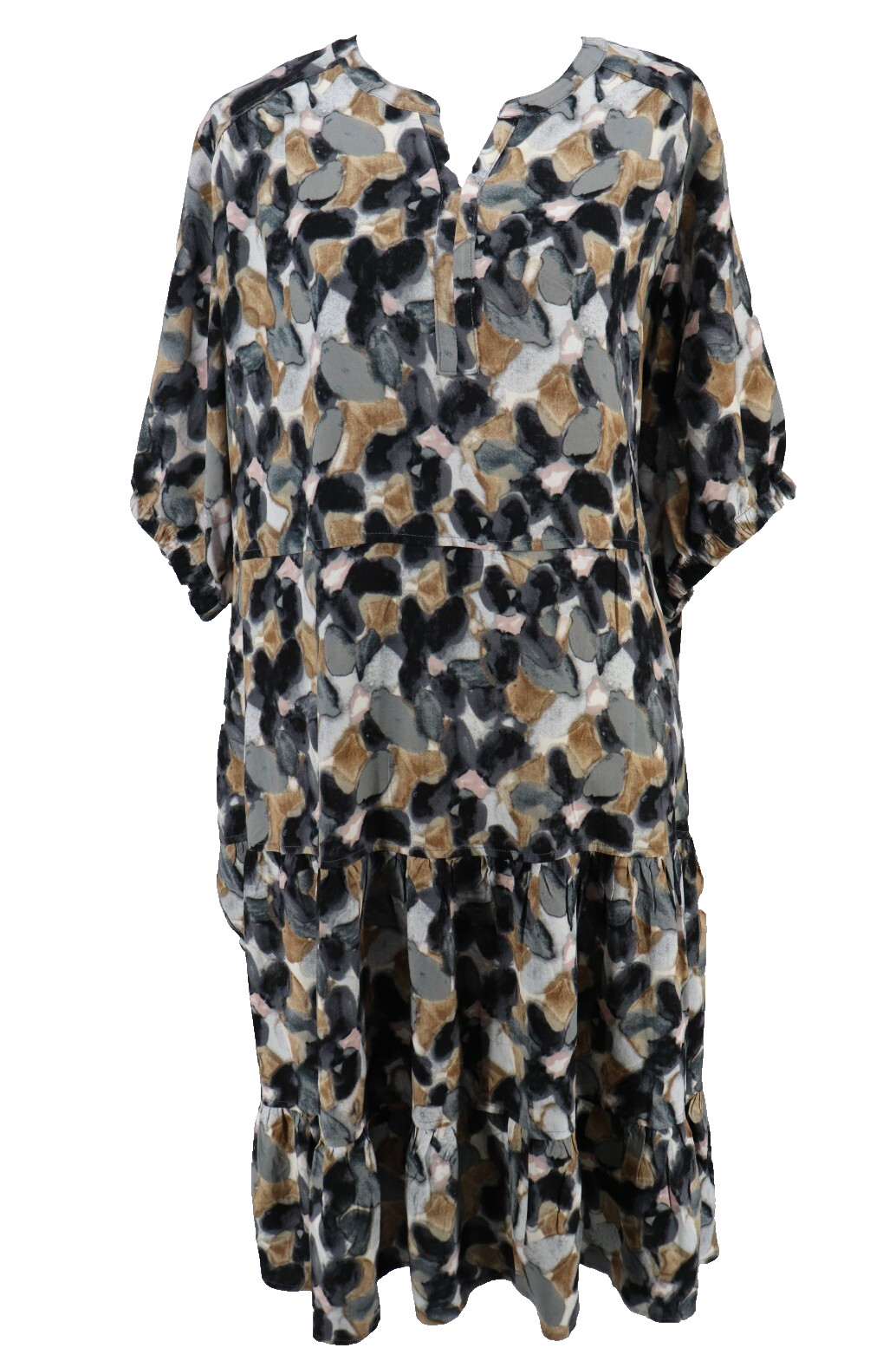 Logo Lori Goldstein Tiered Midi Dress Womens 2X Multicolor Short Sleeve Pockets