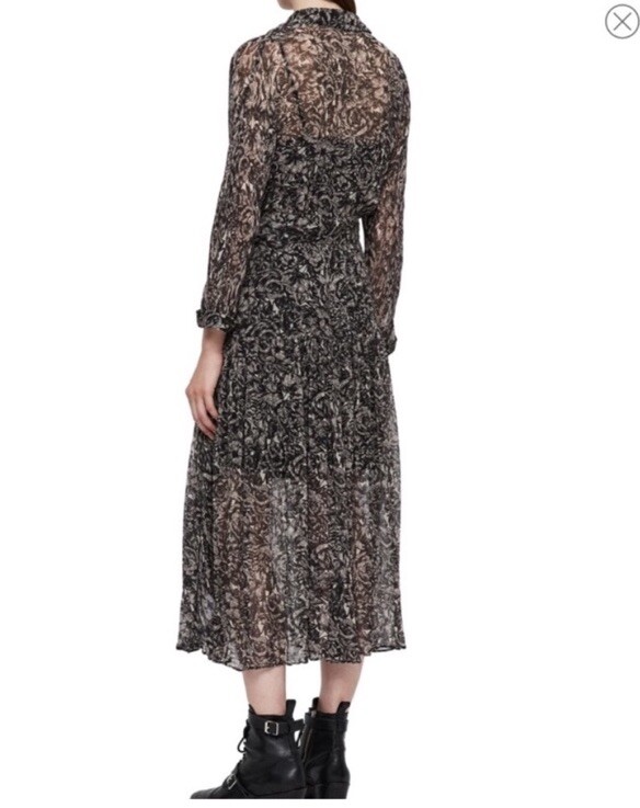 New $290 All Saints Eley Rosey Black Grey Midi Floral Women’s US 4 Viscose D9