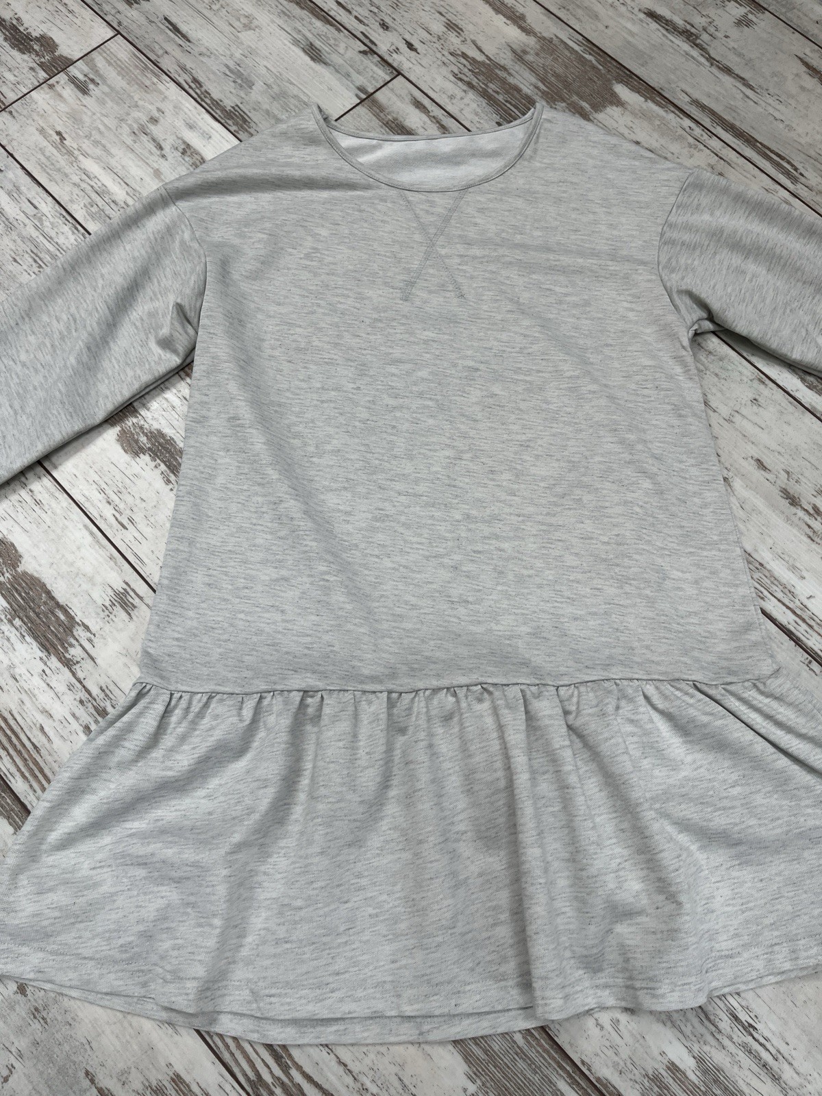 Gray Sweatshirt Dress Crewneck Ruffle Peplum Hem Long Sleeve Womens Medium NWOT