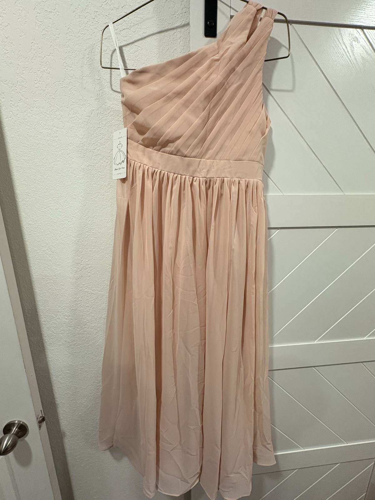 Flower Girl Dress Pink One-Shoulder Pleated Chiffon Maxi Dress Size 14