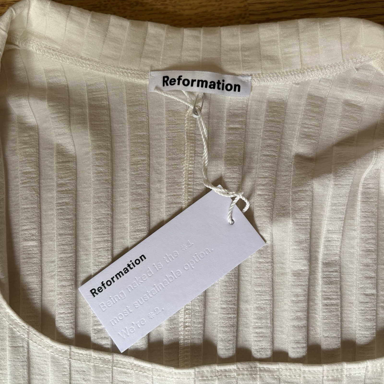 Reformation Ivory Ribbed Bodycon Mini Dress Square Neck Long Sleeve Sz S NEW